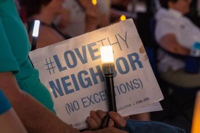 "Love Thy Neighbor, no exceptions" poster
